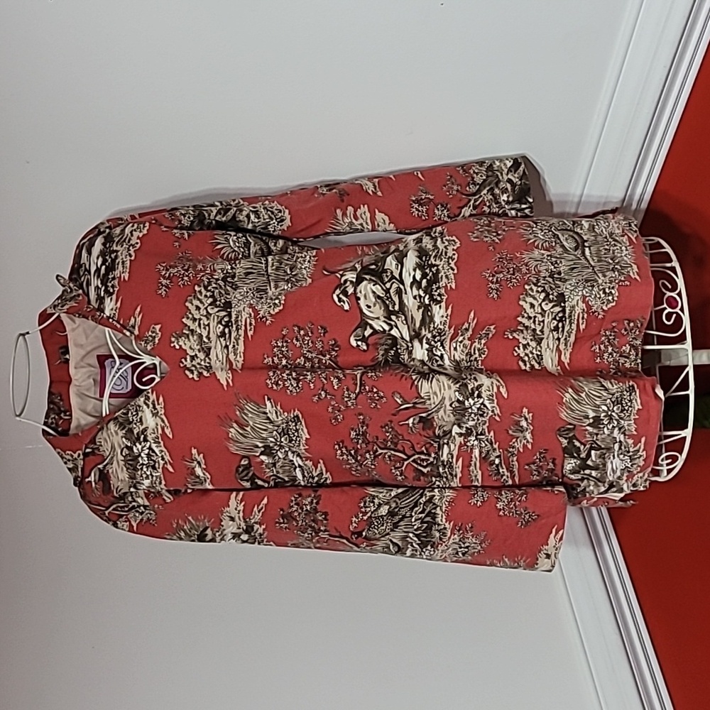 B THE COLLECTION Bird Dogs  and Pheasants Print 100% Cotton Tunic Size S - Picture 2 of 6